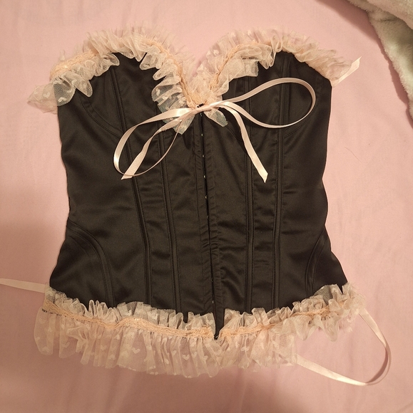 Sugar Thrillz Valentine's Day Black and Pink Corset and Mini Skirt Bundle - Picture 2 of 14